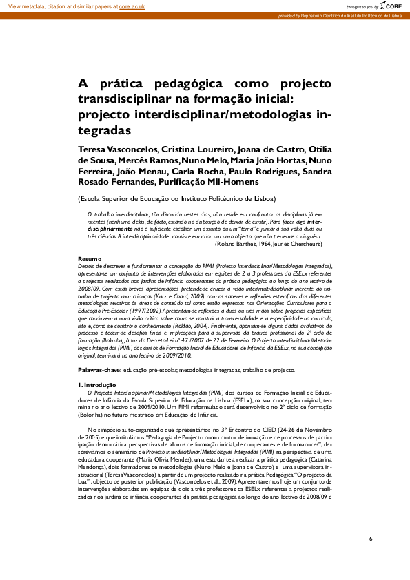 (PDF) Projecto Interdisciplinar/Metodologias Integradas