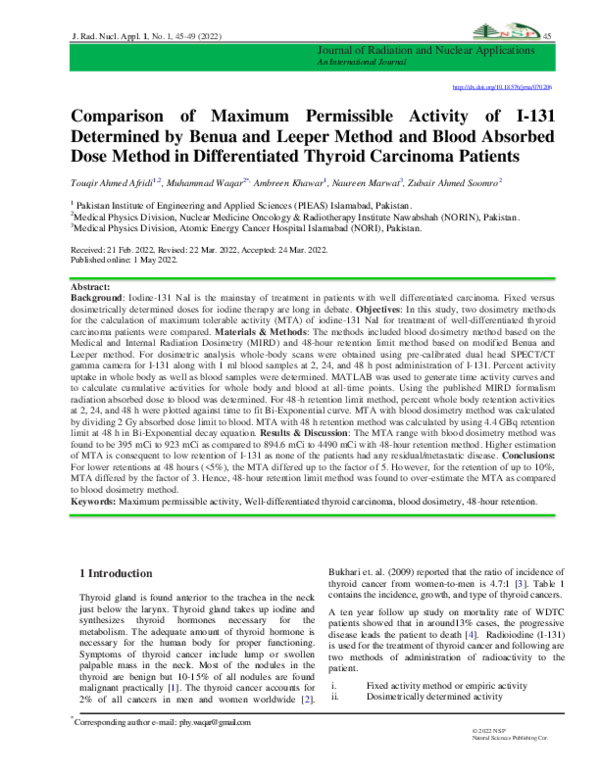 (PDF) Comparison of Maximum Permissible Activity of I-131 Determined by ...