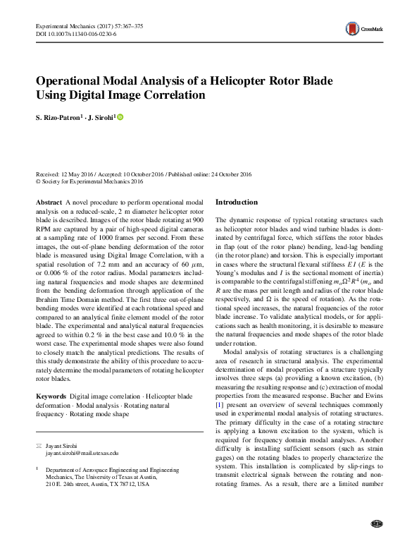 (PDF) Operational Modal Analysis of a Helicopter Rotor Blade Using ...
