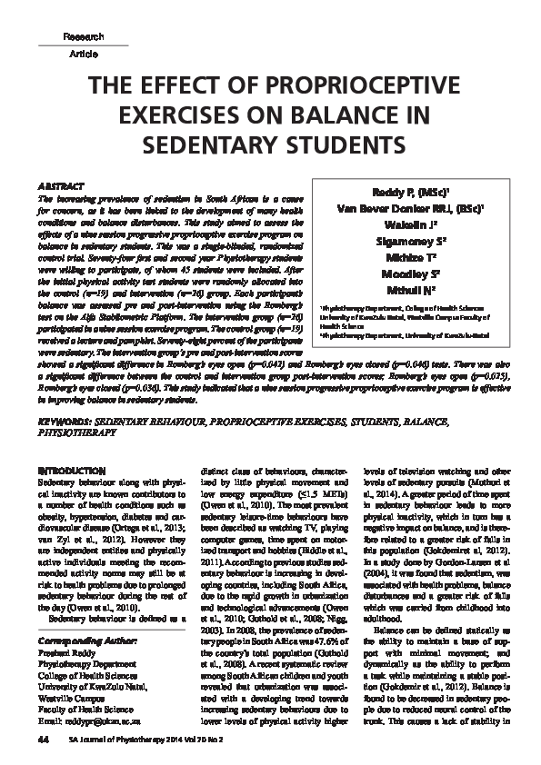(PDF) The effect of proprioceptive exercises on balance sedentary students