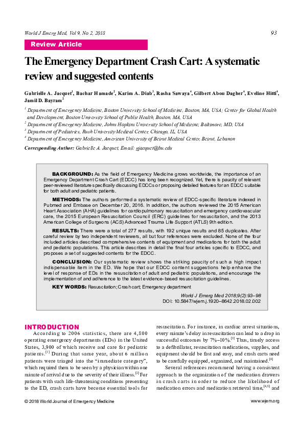 (PDF) The Emergency Department Crash Cart A systematic review and suggested contents