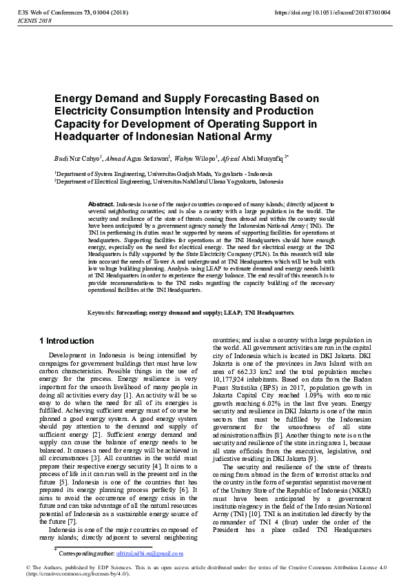 (PDF) Energy Demand and Supply Forecasting Based on Electricity ...
