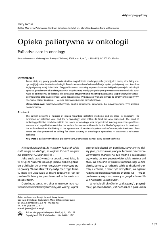 (PDF) Palliative care in oncology