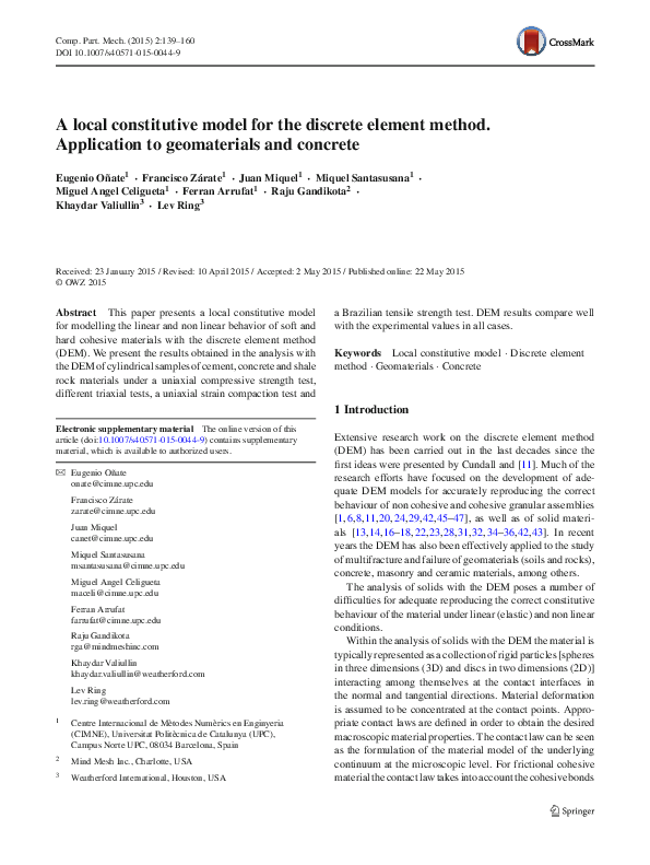 (PDF) A local constitutive model for the discrete element method ...