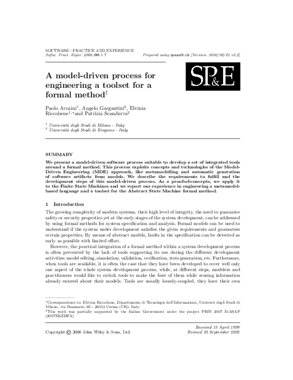 (PDF) A model-driven process for engineering a toolset for a formal method