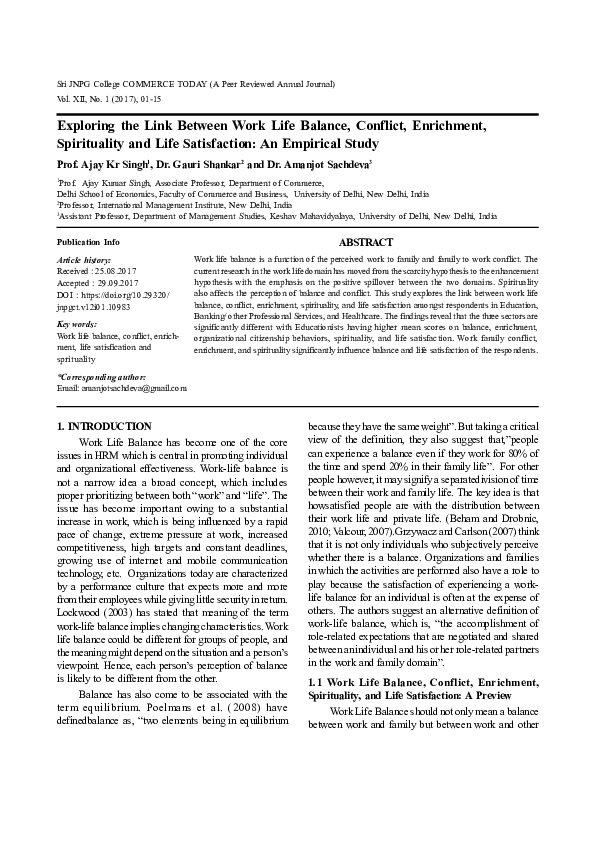 (PDF) Exploring the Link Between Work Life Balance, Conflict ...