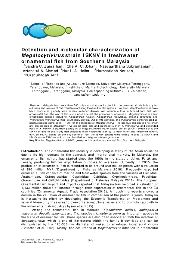 (PDF) Detection and molecular characterization of Megalocytivirus ...