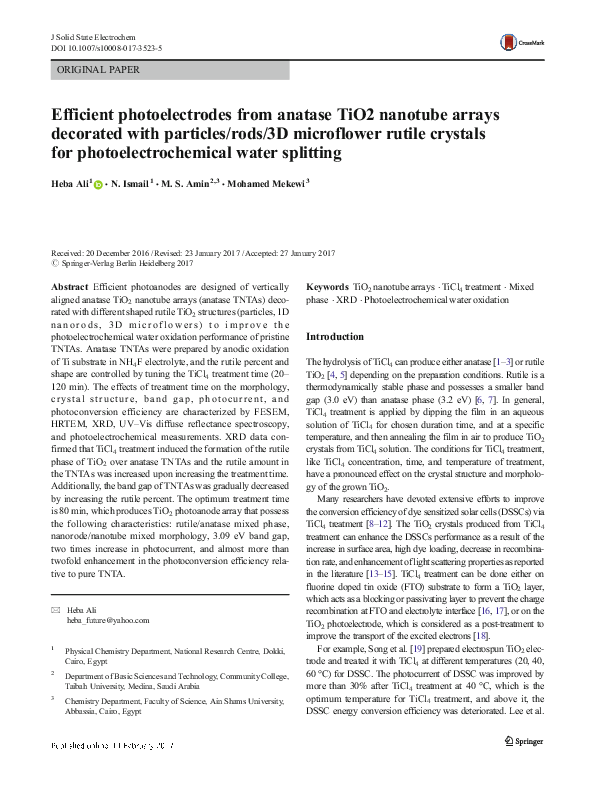 (PDF) Efficient photoelectrodes from anatase TiO2 nanotube arrays ...