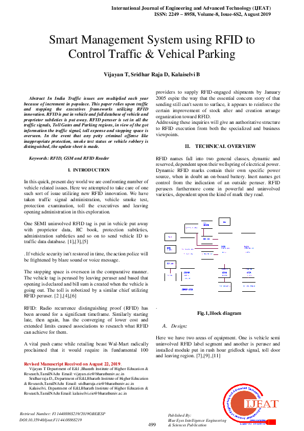 (PDF) Smart Management System using RFID to Control Traffic Vehical Parking