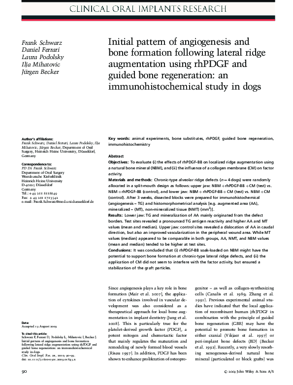 (PDF) Angiogenesis and bone formation in ridge augmentation with rhPDGF