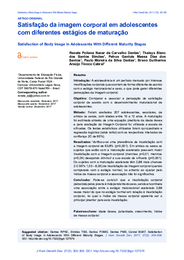 (PDF) Satisfaction of Body Image in Adolescents With Different Maturity ...