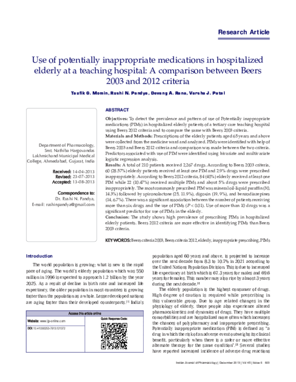 (PDF) Use of potentially inappropriate medications in the care of frail ...