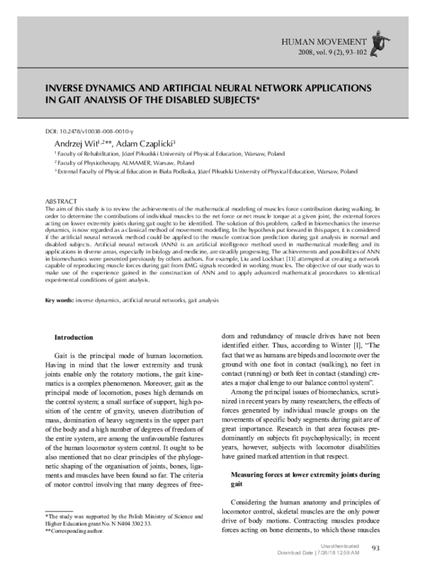 (PDF) Inverse Dynamics and Artificial Neural Network Applications in ...