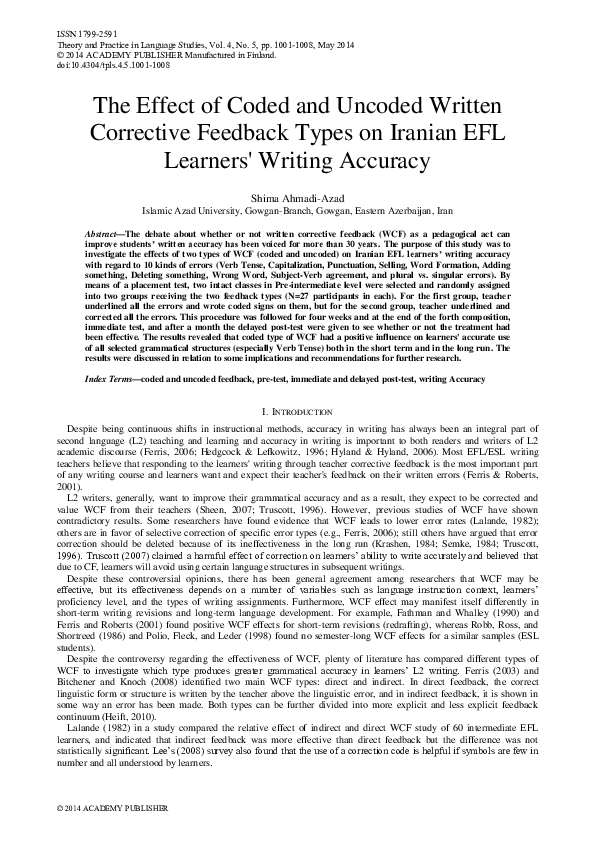 (PDF) The Effect of Coded and Uncoded Written Corrective Feedback Types ...