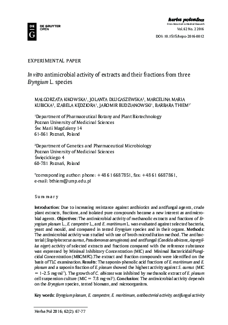 (PDF) In vitro antimicrobial activity of extracts and compounds of some ...