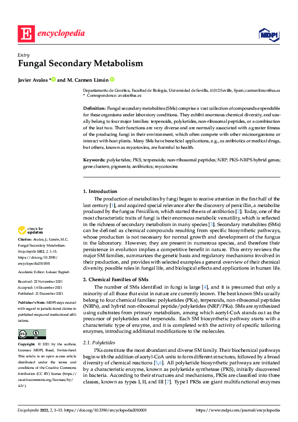 (PDF) Fungal Secondary Metabolism