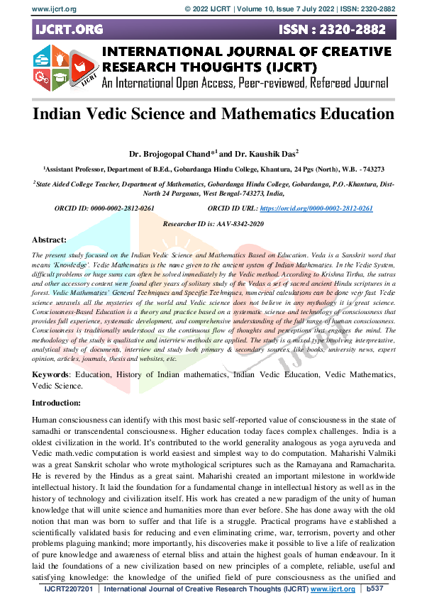 (PDF) Indian Vedic Science and Mathematics Education