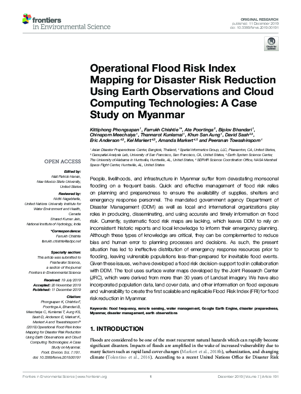 (PDF) Operational Flood Risk Index Mapping for Disaster Risk Reduction ...