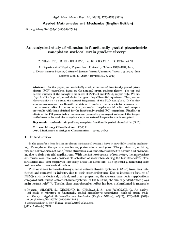(PDF) An analytical study of vibration in functionally graded ...