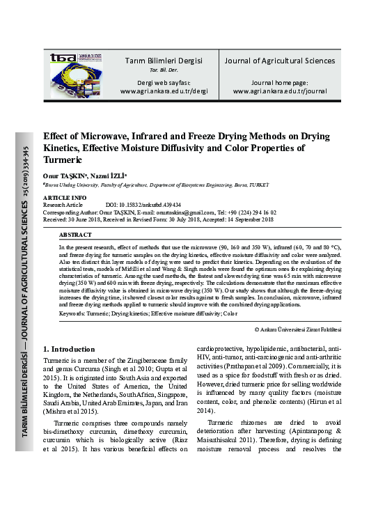 (PDF) Effect of Microwave, Infrared and Freeze Drying Methods on Drying ...