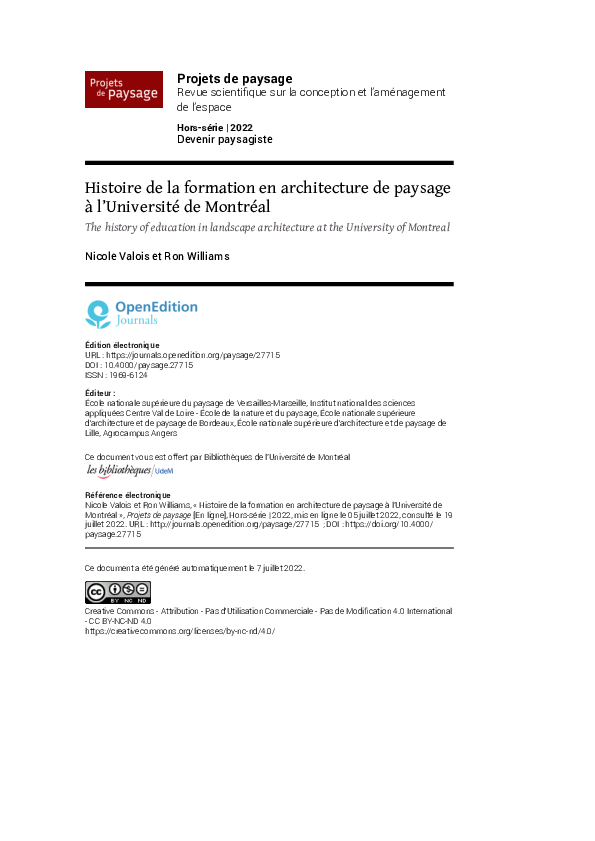 (PDF) Histoire de la formation en architecture de paysage à l ...