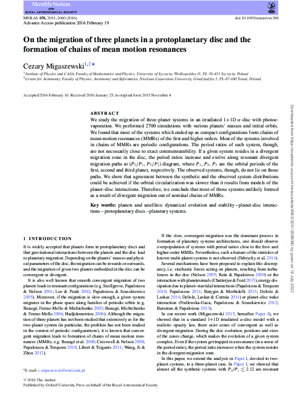 (PDF) On the migration of three planets in a protoplanetary disc and ...