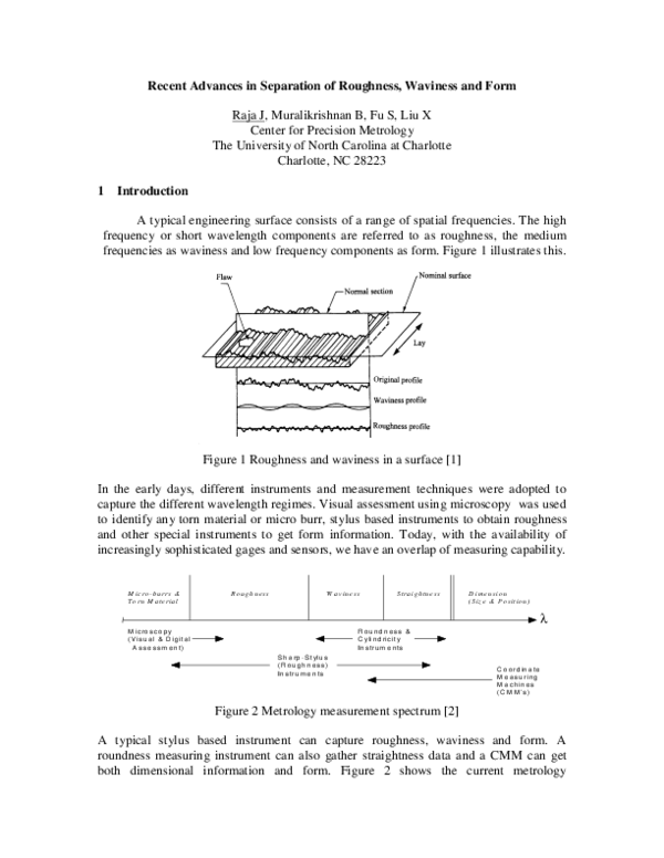 (PDF) Recent advances in separation of roughness, waviness and form
