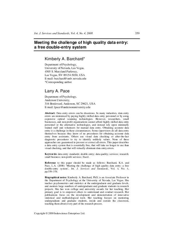(PDF) Meeting the challenge of high quality data entry: a free double ...