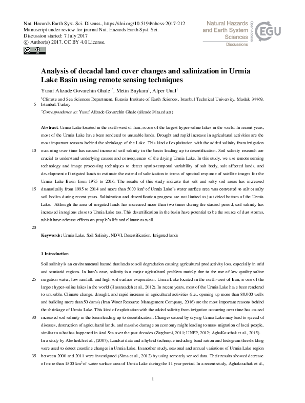 (PDF) Analysis of decadal land cover changes and salinization in Urmia ...