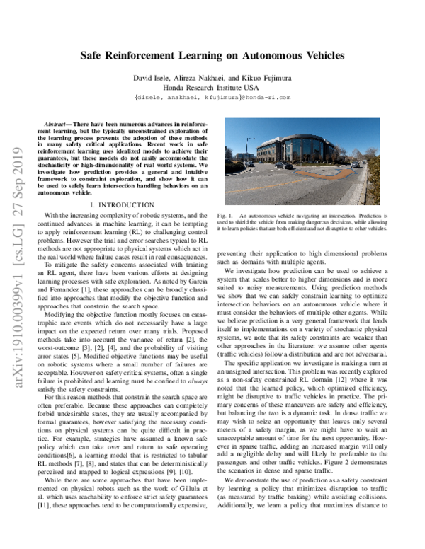 (PDF) Safe Reinforcement Learning on Autonomous Vehicles