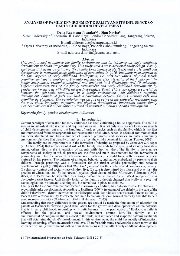 (PDF) Analysis of Family Environment Quality and Its Influence on Early ...