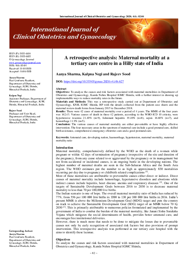 (PDF) A retrospective analysis: Maternal mortality at a tertiary care ...
