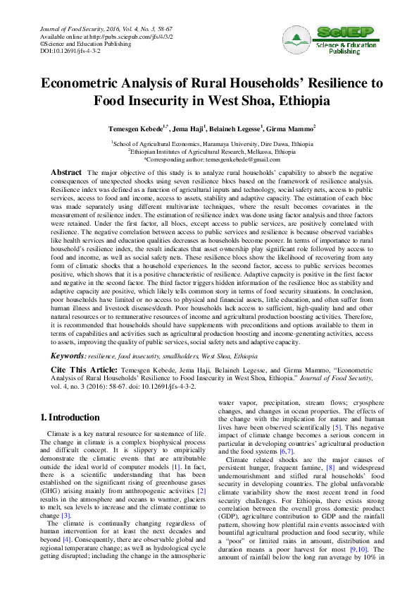 (PDF) Analysis of Rural Households' Resilience to Food Insecurity in ...