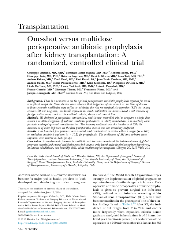 (PDF) Oneshot versus multidose perioperative antibiotic prophylaxis