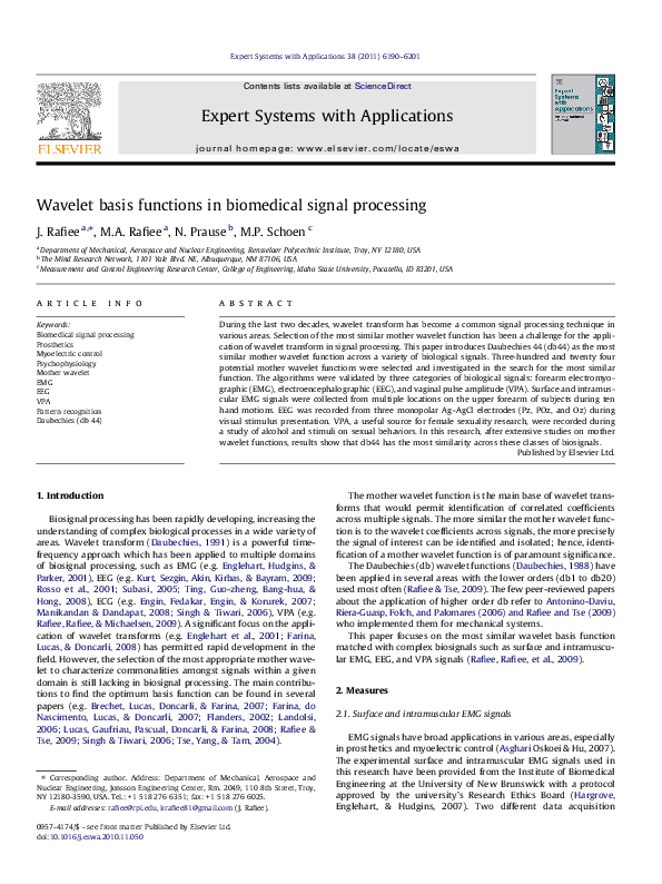 (PDF) Wavelet basis functions in biomedical signal processing