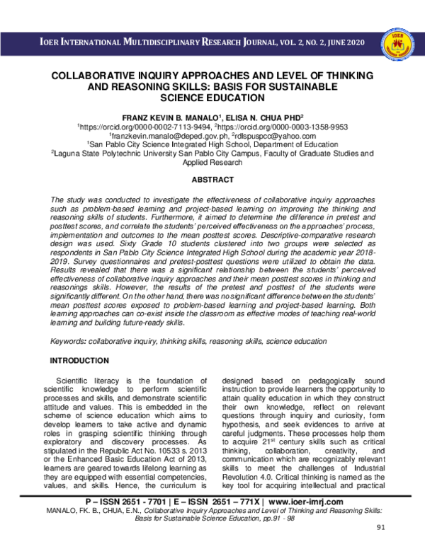 (PDF) Collaborative Inquiry Approaches and Level of Thinking and ...