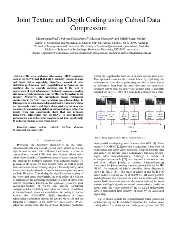 (PDF) Joint texture and depth coding using cuboid data compression