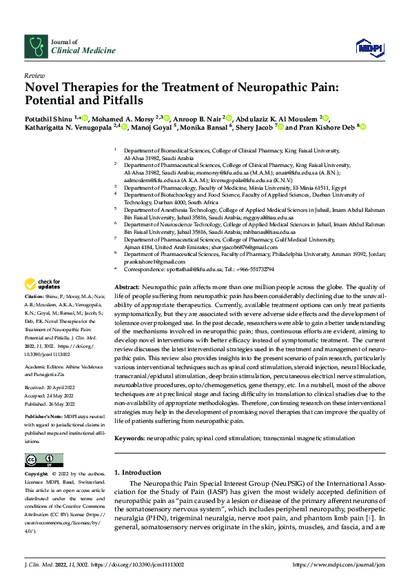 (PDF) Novel Therapies for the Treatment of Neuropathic Pain: Potential ...