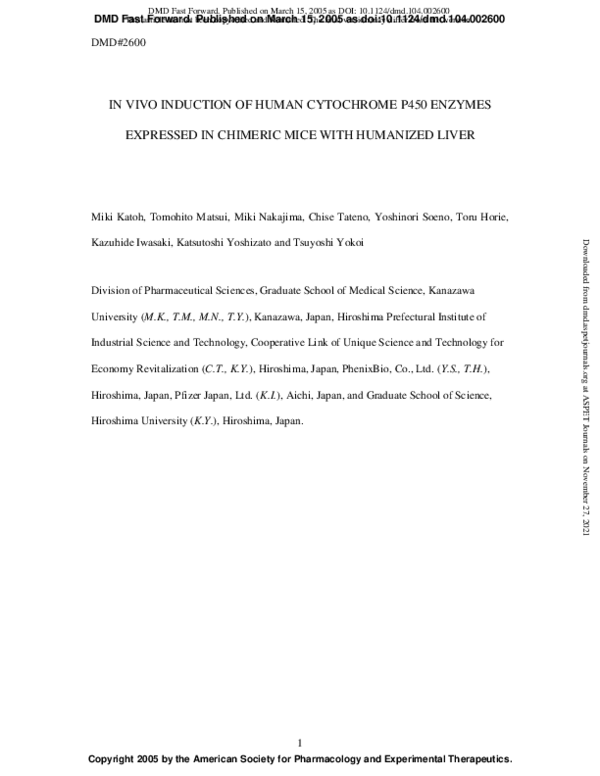 (PDF) In Vivo Induction of Human Cytochrome P450 Enzymes Expressed in ...