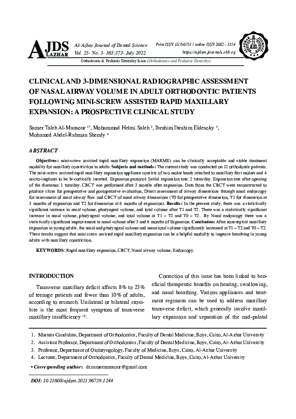 (PDF) Clinical and 3-dimensional radiographic assessment of nasal ...