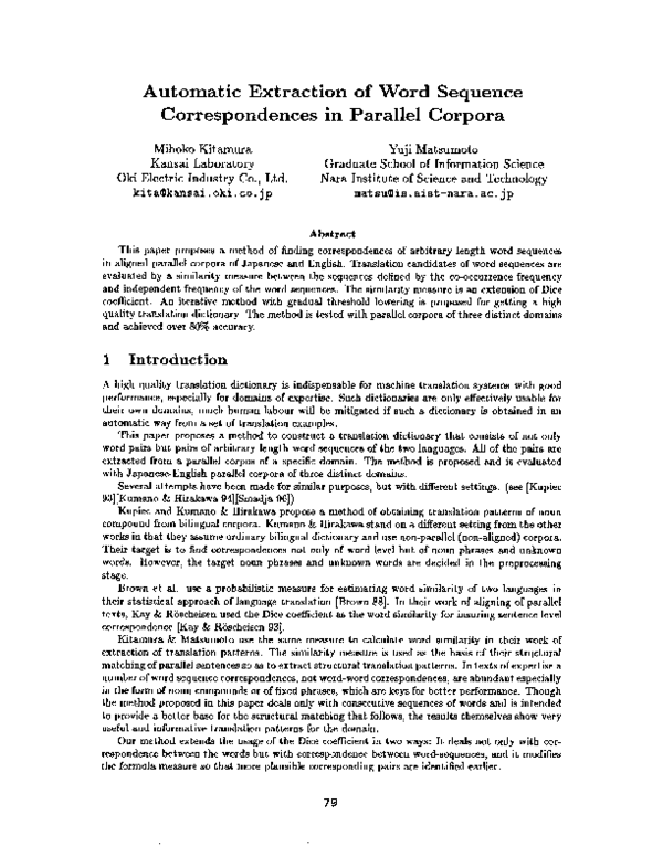 (PDF) Automatic extraction of word sequence correspondences in parallel ...