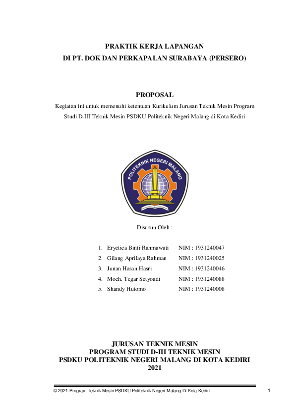 (PDF) PRAKTIK KERJA LAPANGAN DI PT. DOK DAN PERKAPALAN SURABAYA ...