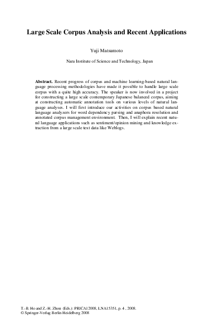 (PDF) Large Scale Corpus Analysis and Recent Applications