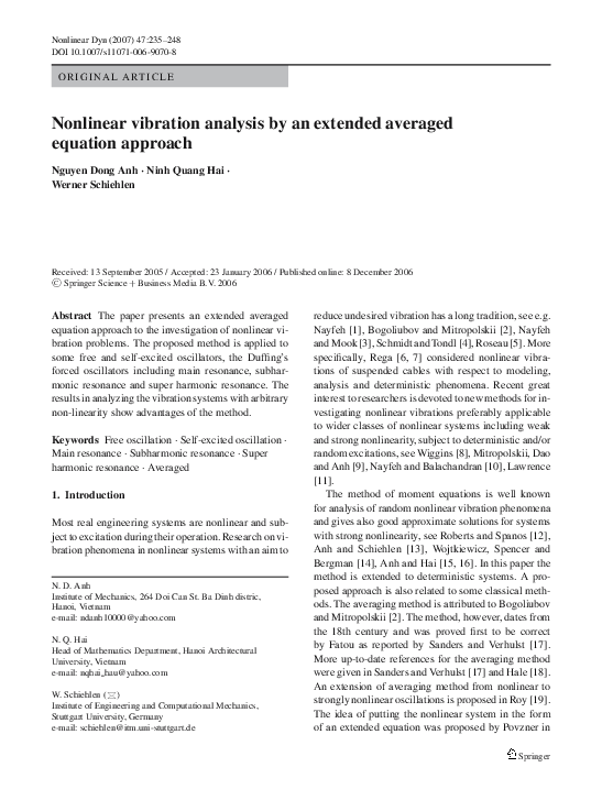 (PDF) Nonlinear vibration analysis by an extended averaged equation ...