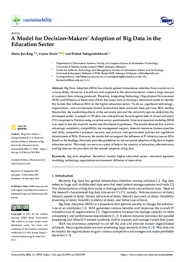 (PDF) A Model for Decision-Makers’ Adoption of Big Data in the ...