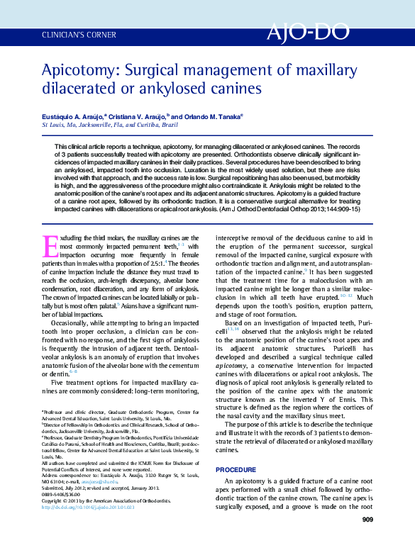 (PDF) Apicotomy: Surgical management of maxillary dilacerated or ...