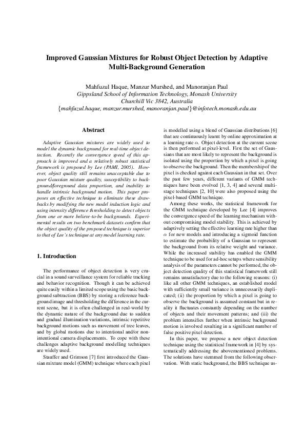 (PDF) Improved Gaussian mixtures for robust object detection by ...
