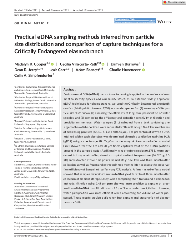 (PDF) Practical eDNA sampling methods inferred from particle size ...