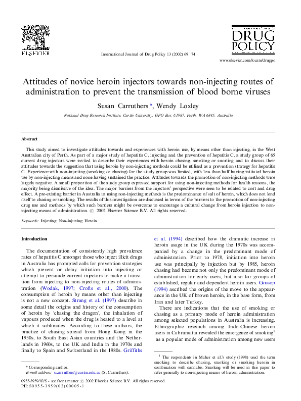 (PDF) Attitudes of novice heroin injectors towards non-injecting routes ...