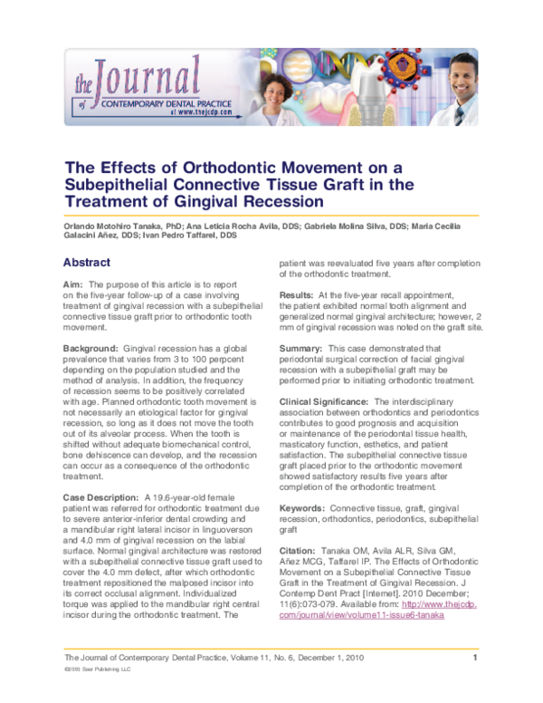 (PDF) The Effects of Orthodontic Movement on a Subepithelial Connective Tissue Graft in the